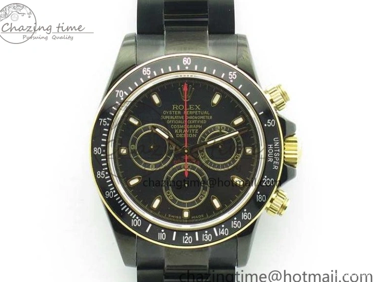 0415 Modern Daytona Kravitz YG DLC BP Maker Best Edition Black Dial On DLC Bracelet A4130 (Free Leather Strap) 3572
